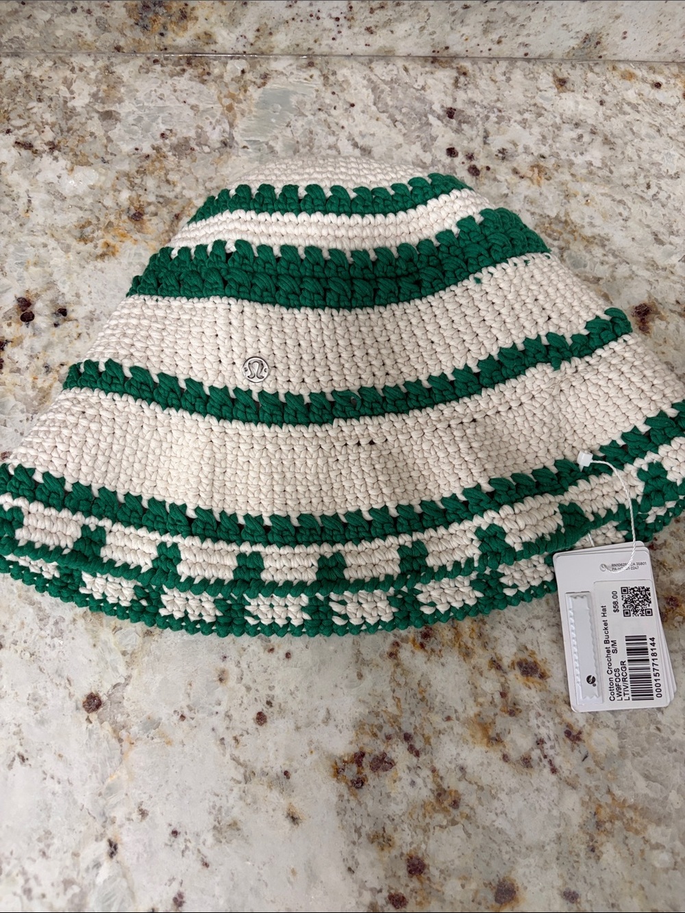 Lululemon Athletica Women Cotton Cream & Green Crochet Bucket Hat